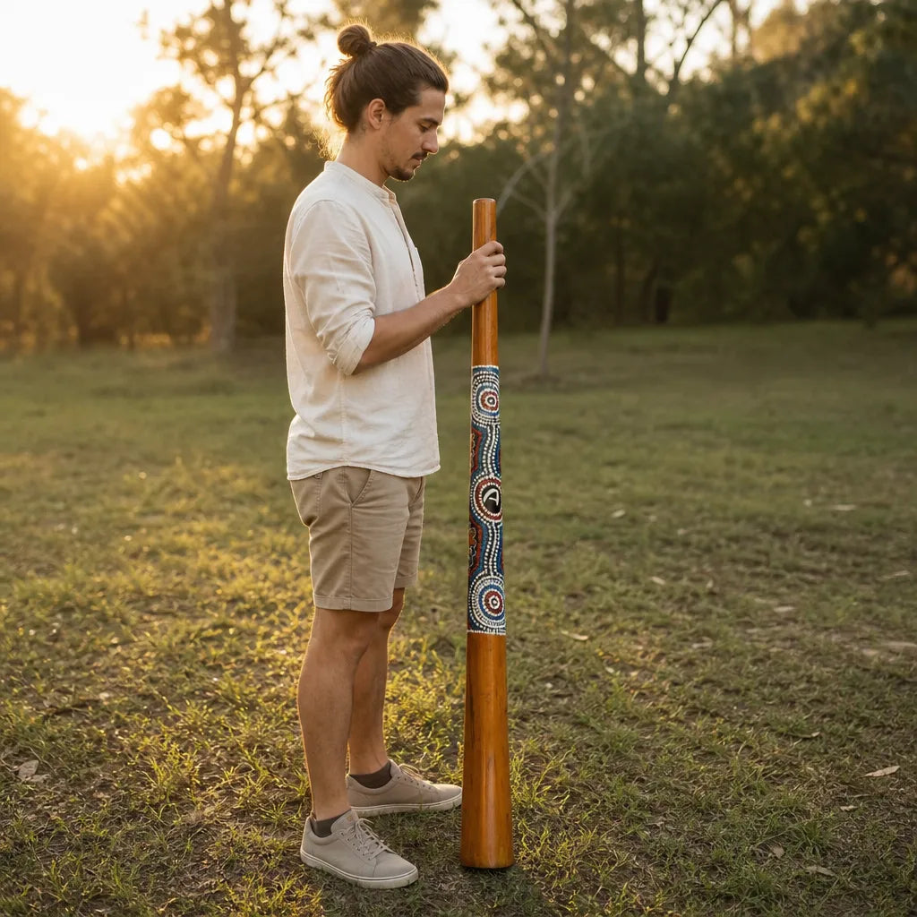 Didgeridoo aus Teakholz handbemalt mit Tragetasche
