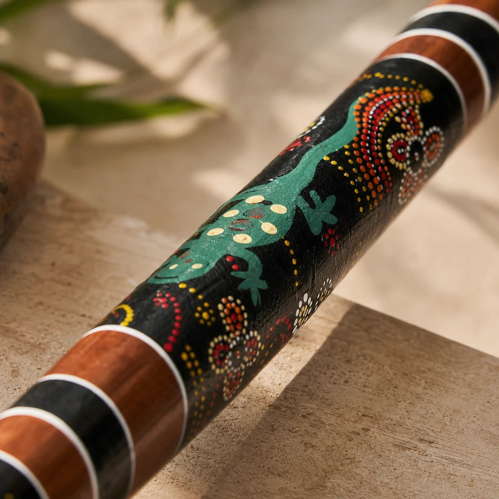 Didgeridoo aus Bambus mit tiefem Klang im Green Gekko Design