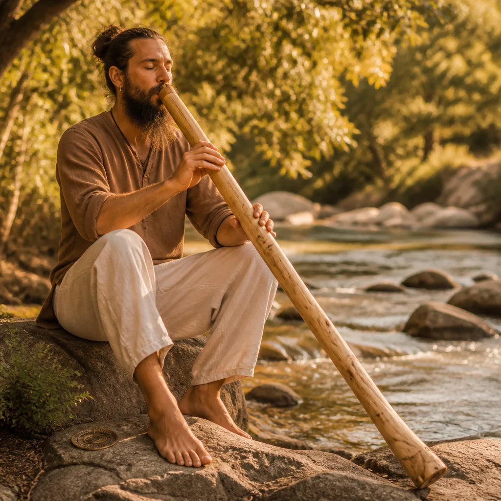 Didgeridoo aus Teakholz in Cis naturbraun
