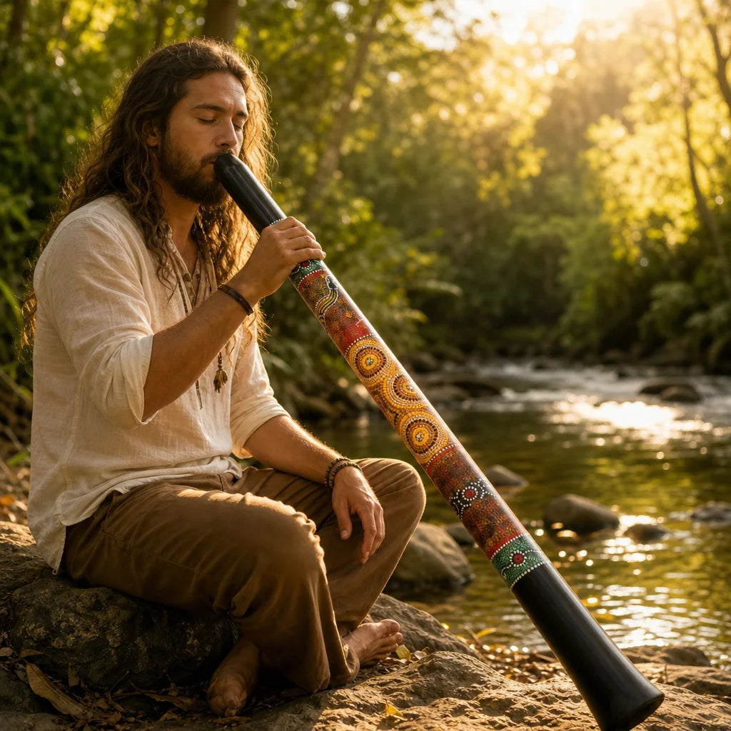 Didgeridoo aus PVC in D mit australischem Motiv