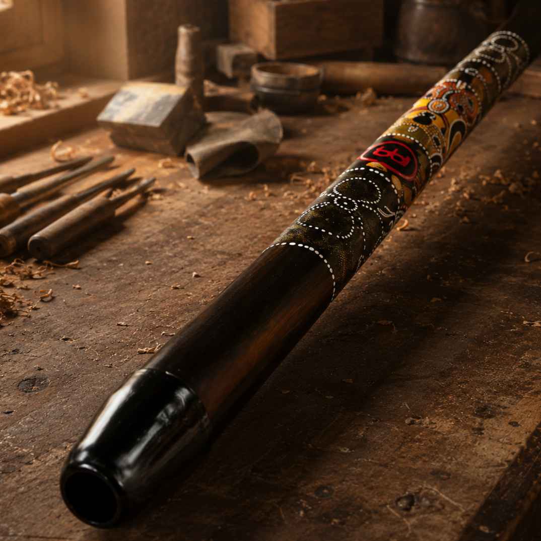Didgeridoo Schwarz mit Aboriginal-Motiven - tiefer Klang
