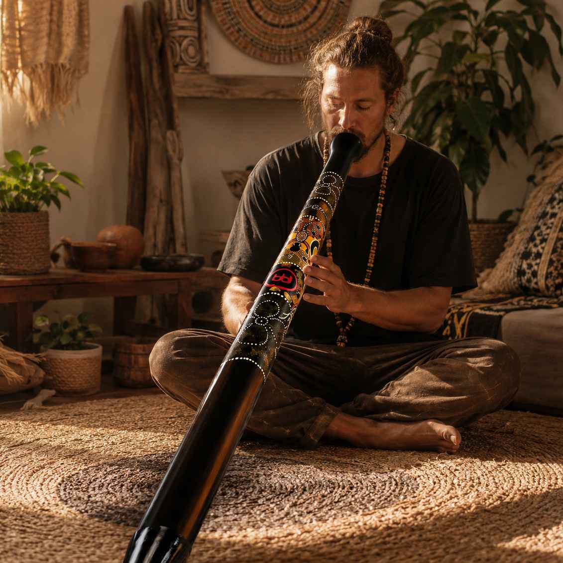 Didgeridoo Schwarz mit Aboriginal-Motiven - tiefer Klang