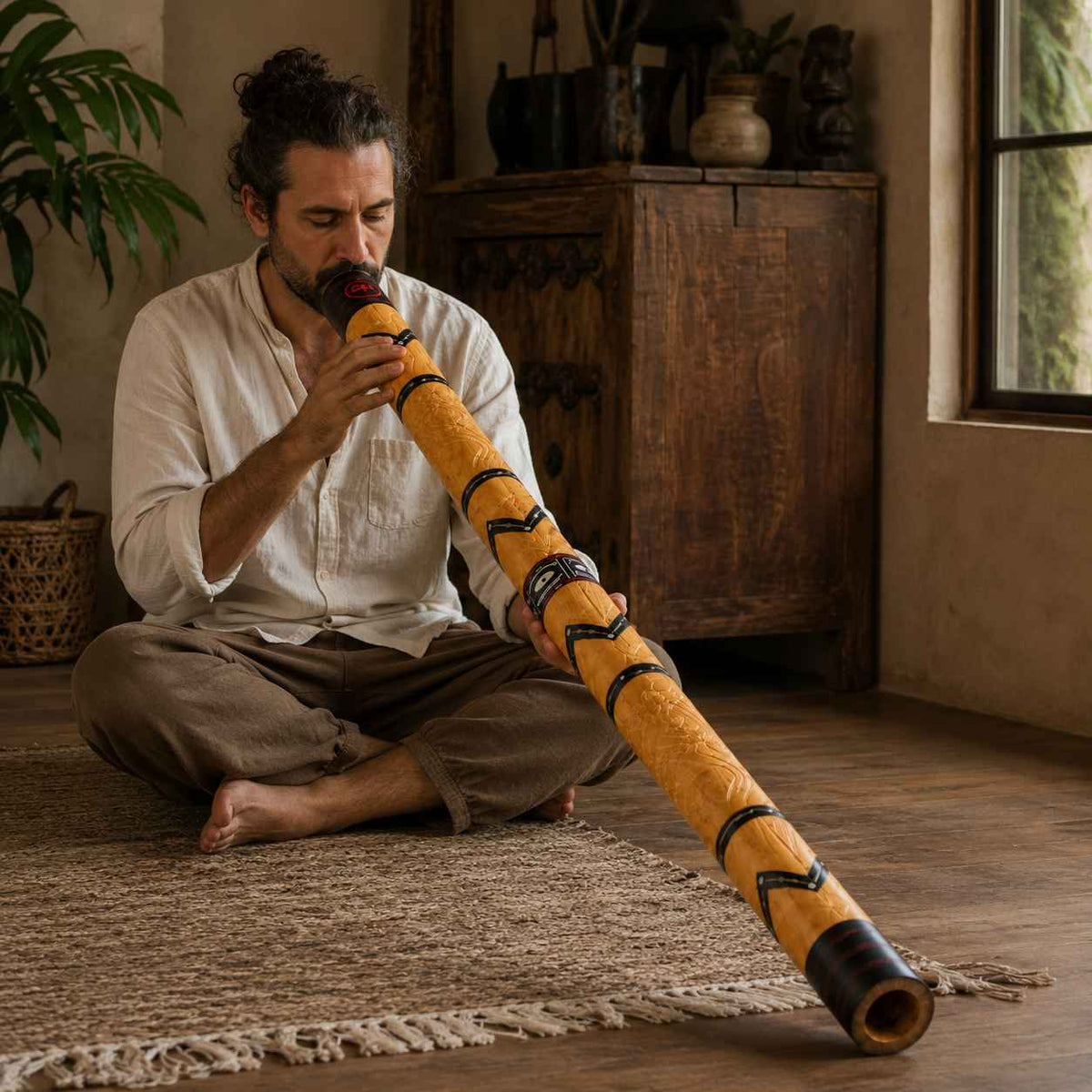 Didgeridoo Bambus Braun mit Handmalerei – Stimmung D#