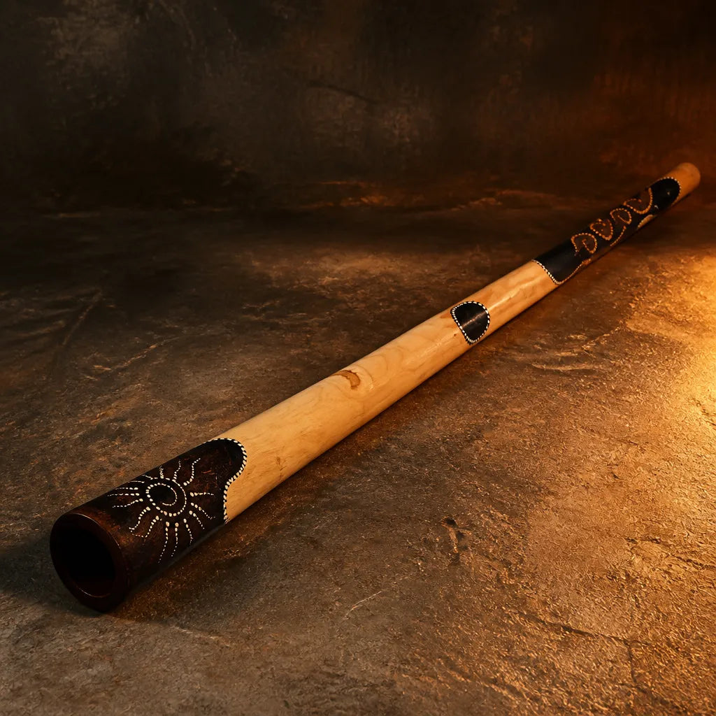 Didgeridoo aus Teakholz handbemalt mit Punktdesign