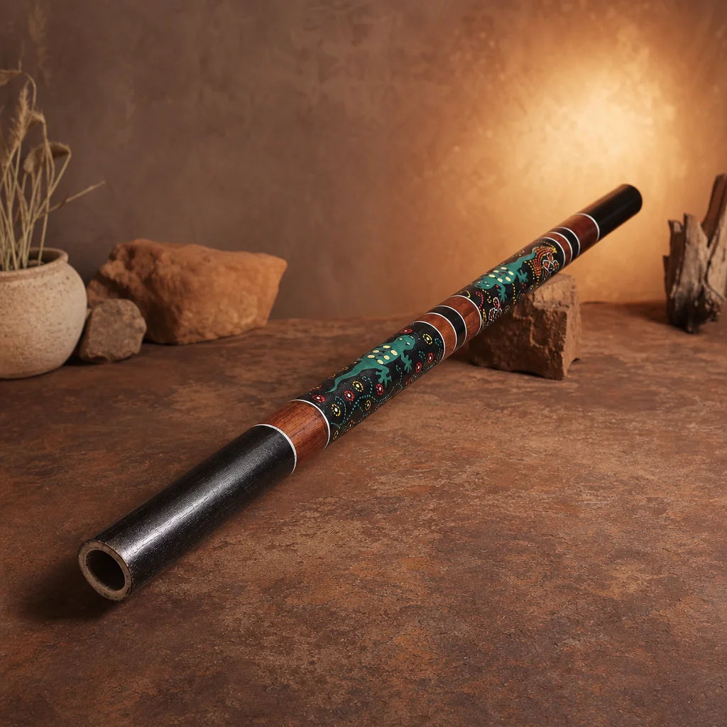Didgeridoo aus Bambus mit tiefem Klang im Green Gekko Design