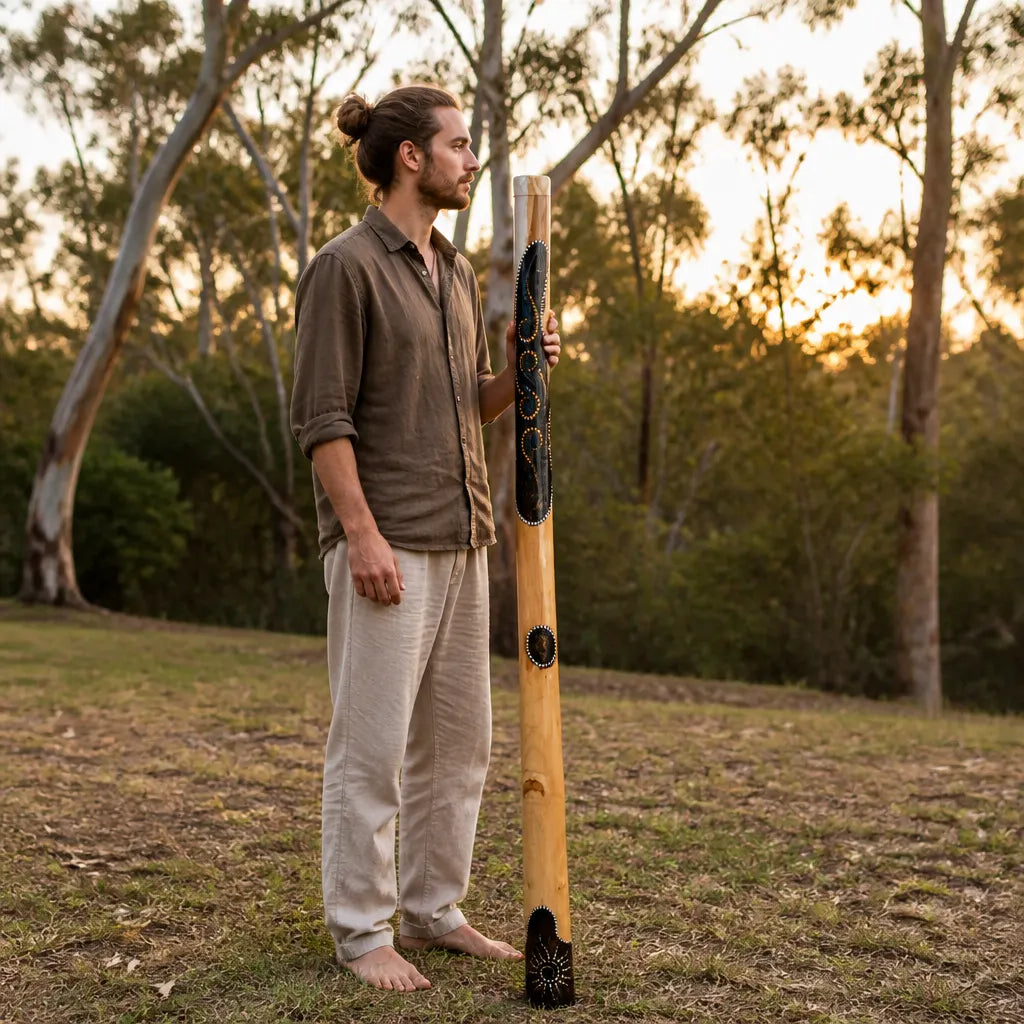 Didgeridoo aus Teakholz handbemalt mit Punktdesign