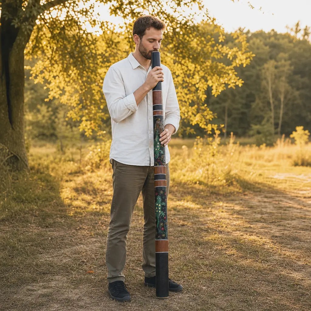 Didgeridoo aus Bambus mit tiefem Klang im Green Gekko Design