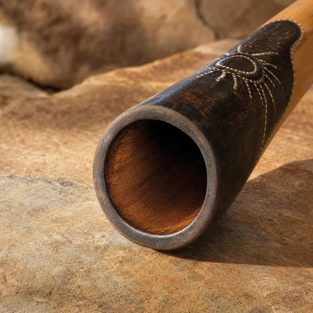 Didgeridoo aus Teakholz handbemalt mit Punktdesign