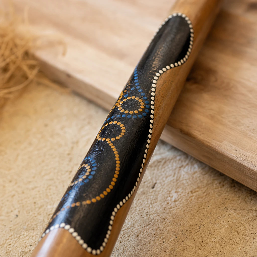 Didgeridoo aus Teakholz handbemalt mit Punktdesign