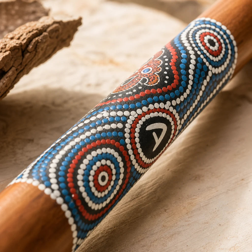Didgeridoo aus Teakholz handbemalt mit Tragetasche