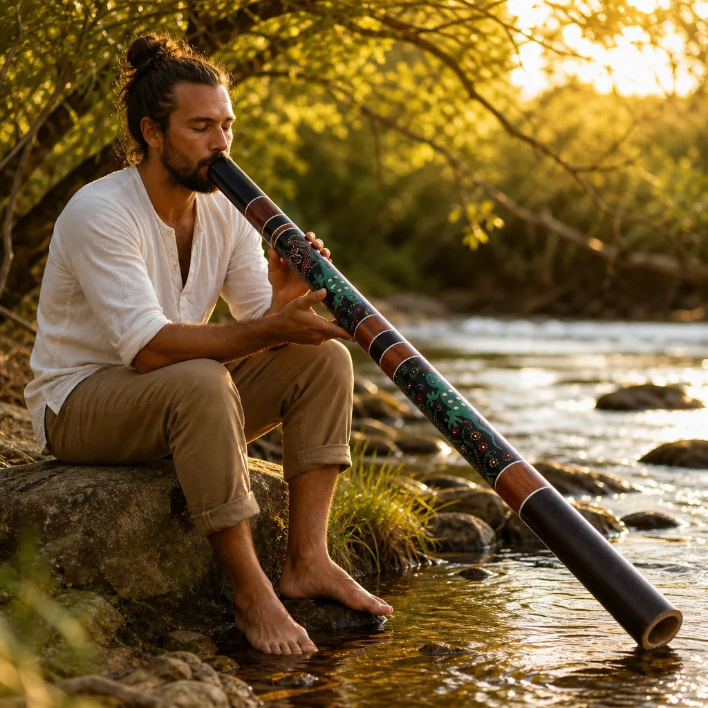 Didgeridoo aus Bambus mit tiefem Klang im Green Gekko Design