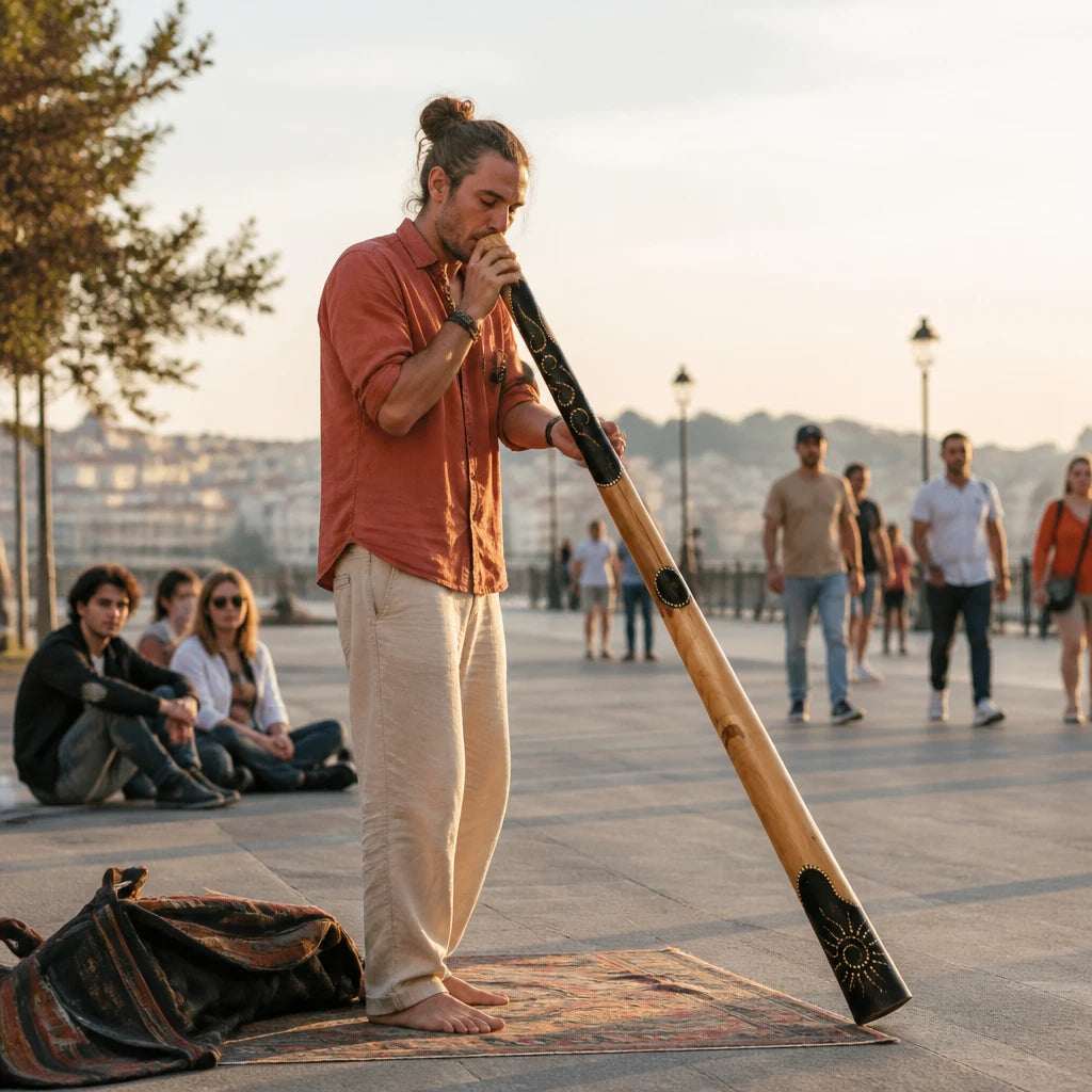Didgeridoo aus Teakholz handbemalt mit Punktdesign